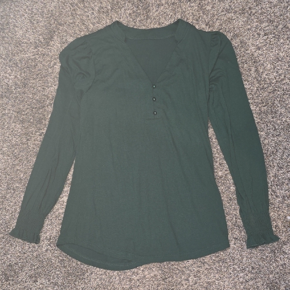 Chic Forest Green Long Sleeve Women's Top